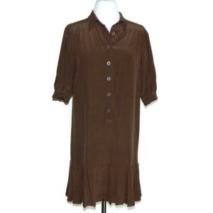 Rolando Santana Chocolate Brown Silk Drop Waist Button Front Dress size 4 /6636